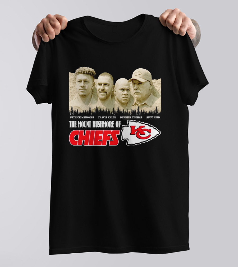Patrick Mahomes Travis Kelce Derrick Thomas Andy Reid Kansas City Chiefs Mount Rushmore T-Shirt