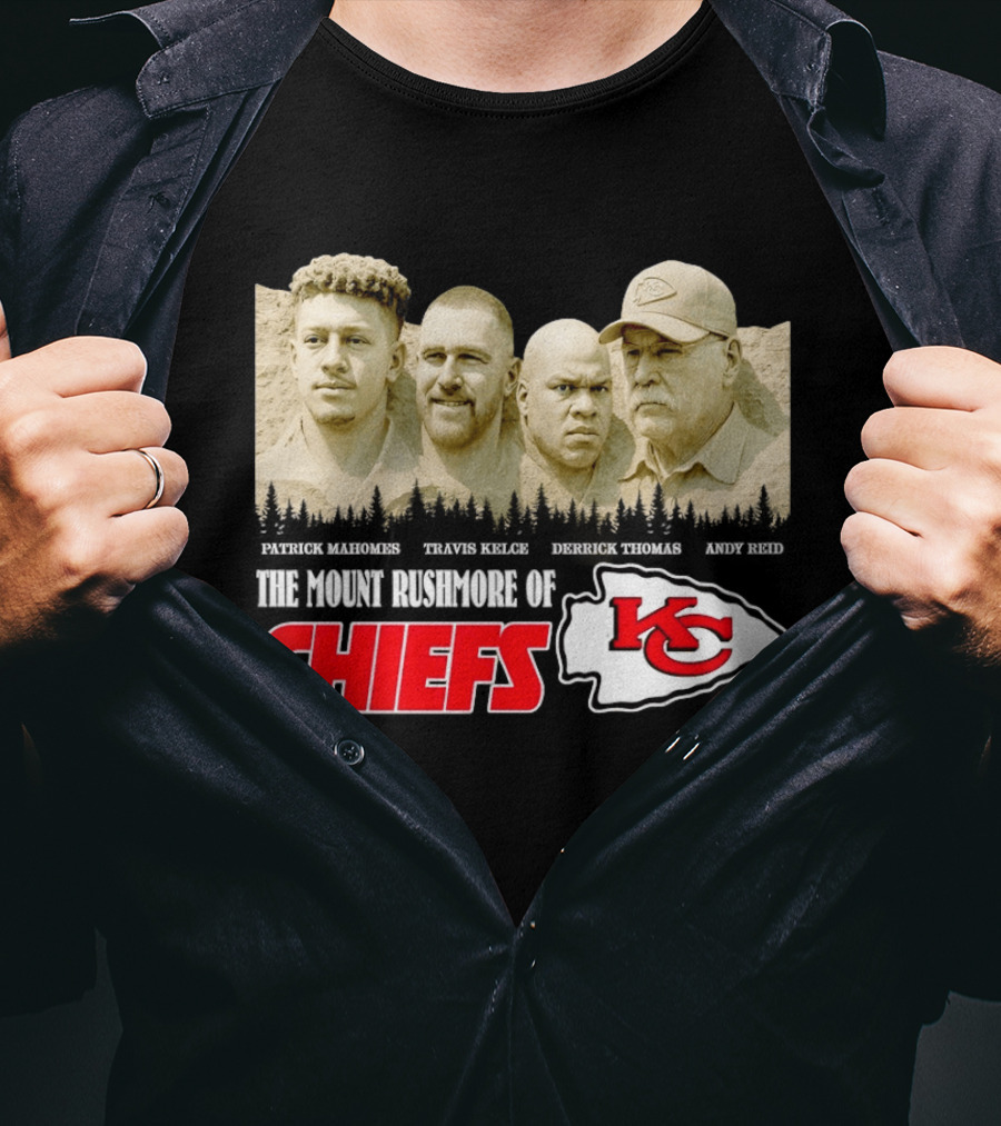 Patrick Mahomes Travis Kelce Derrick Thomas Andy Reid Kansas City Chiefs Mount Rushmore T-Shirt
