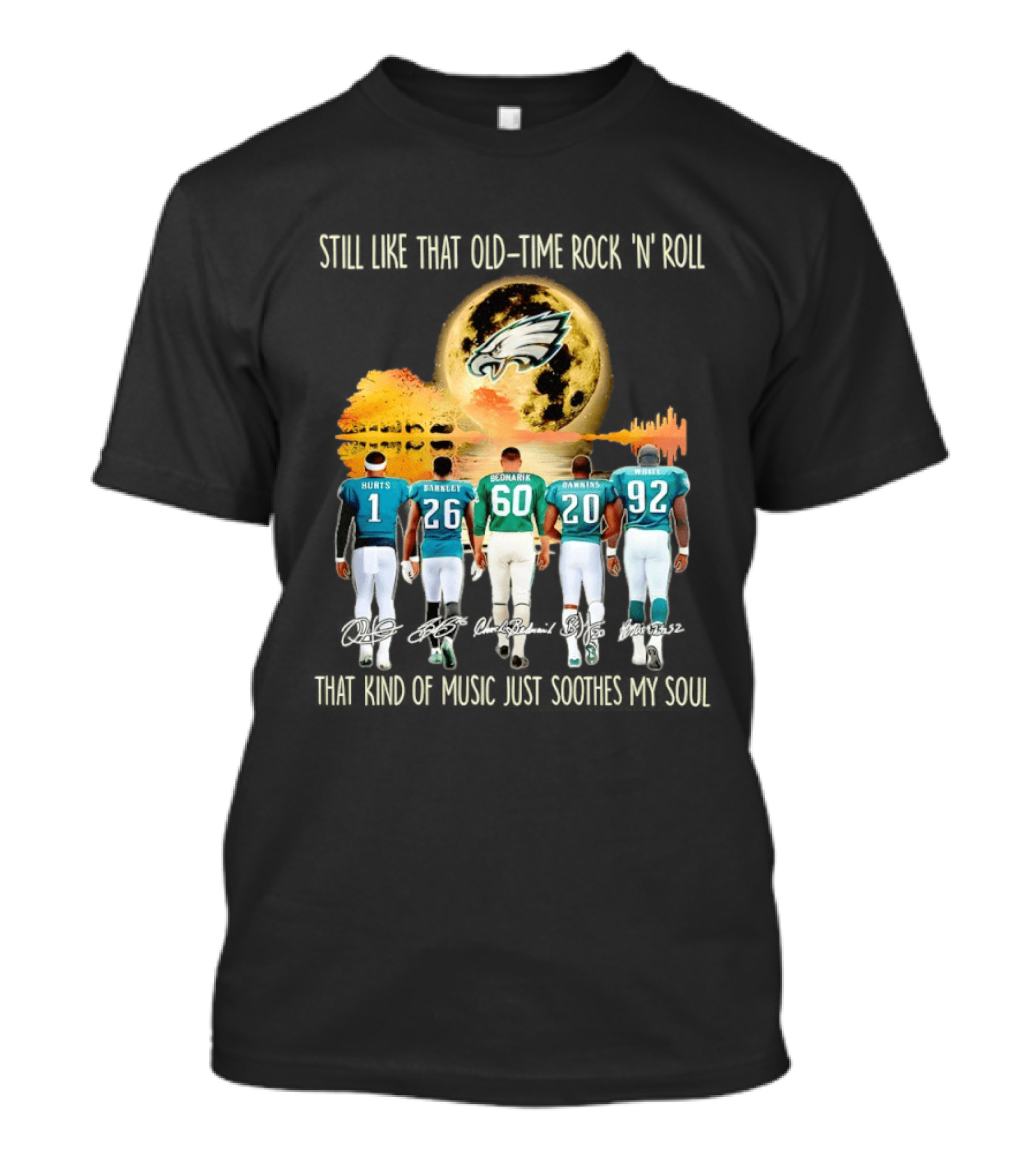 Philadelphia Eagles Players Hurts Barkley Dickerson Dawkins White Old Time Rock 'n' Roll T-Shirt