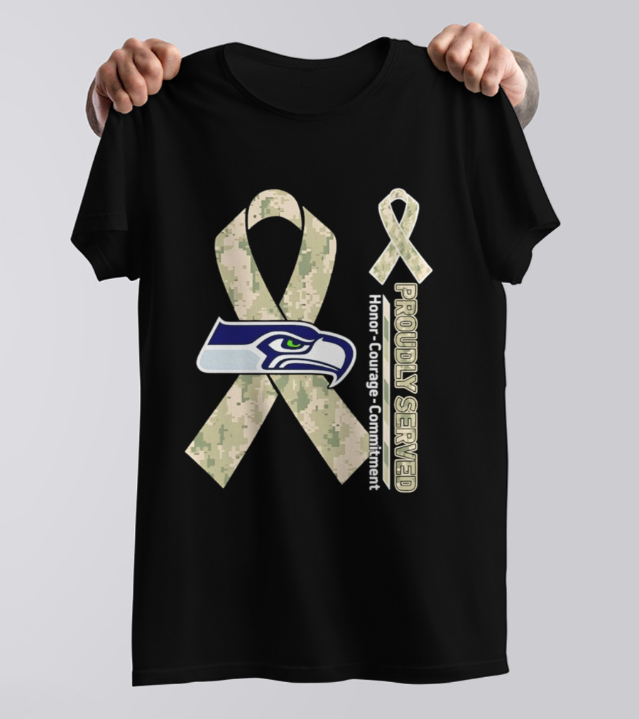 Seattle Seahawks Military Appreciation Proudly Served Honor Courage Commitment Ribbon T-Shirt
