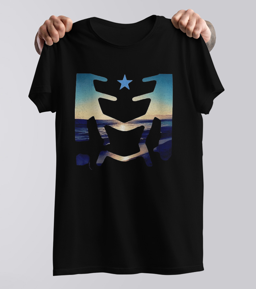 Sunset Ocean Waves With Blue Star T-Shirt