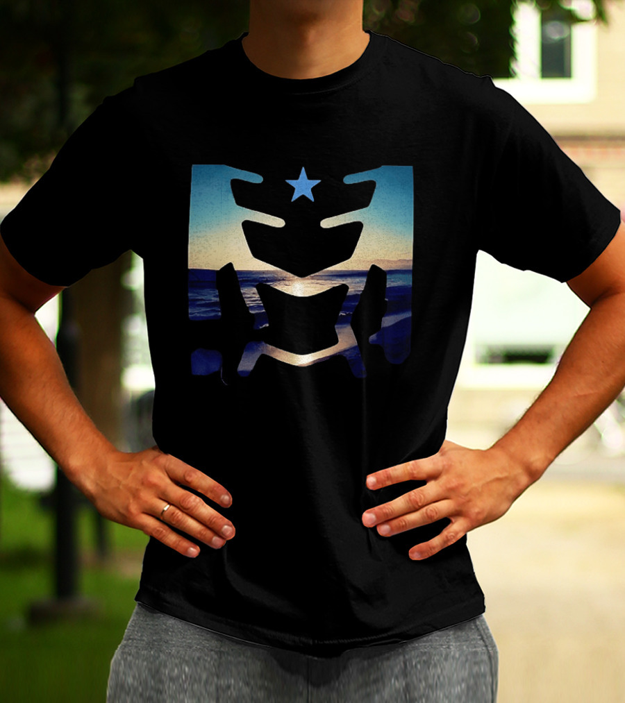 Sunset Ocean Waves With Blue Star T-Shirt