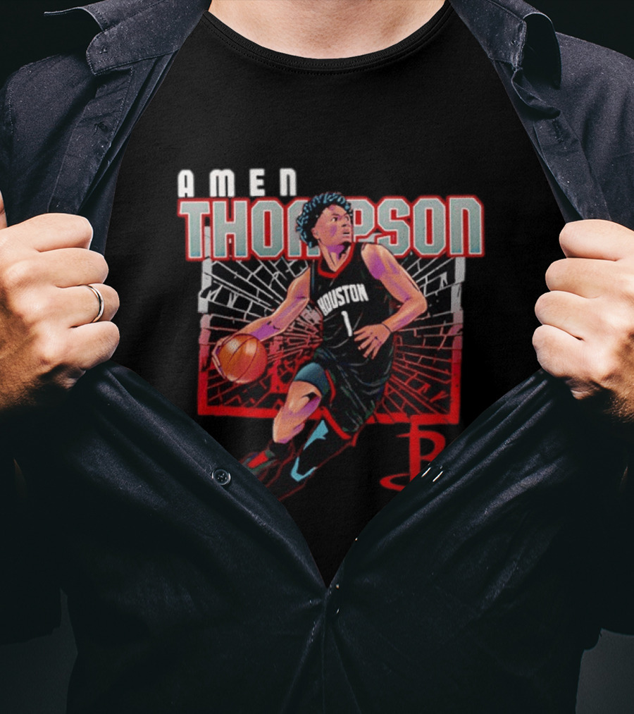 Amen Thompson 1 Houston Rockets Basketball Player Action T-Shirt