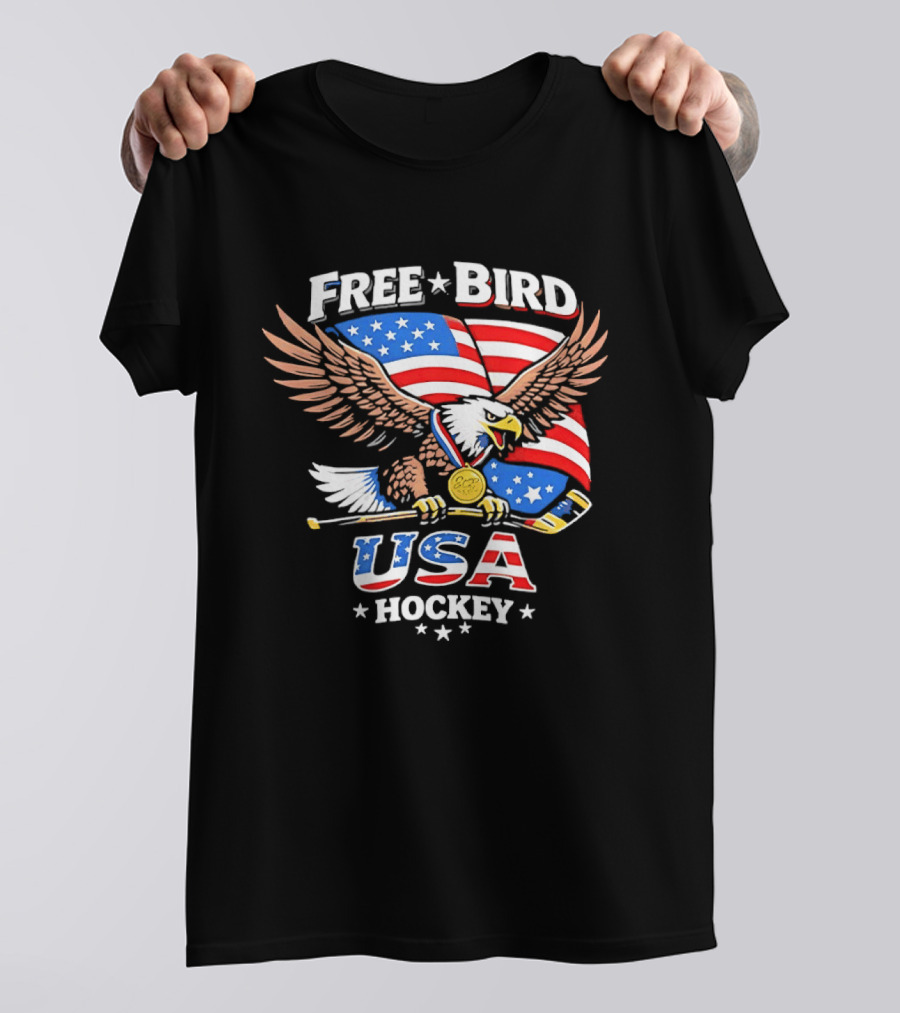 Free Bird USA Hockey Gold Medal American Eagle Iconic Sports Spirit T-Shirt