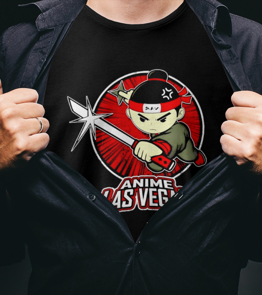 Anime Las Vegas Ninja Warrior With Sword And Headband T-Shirt