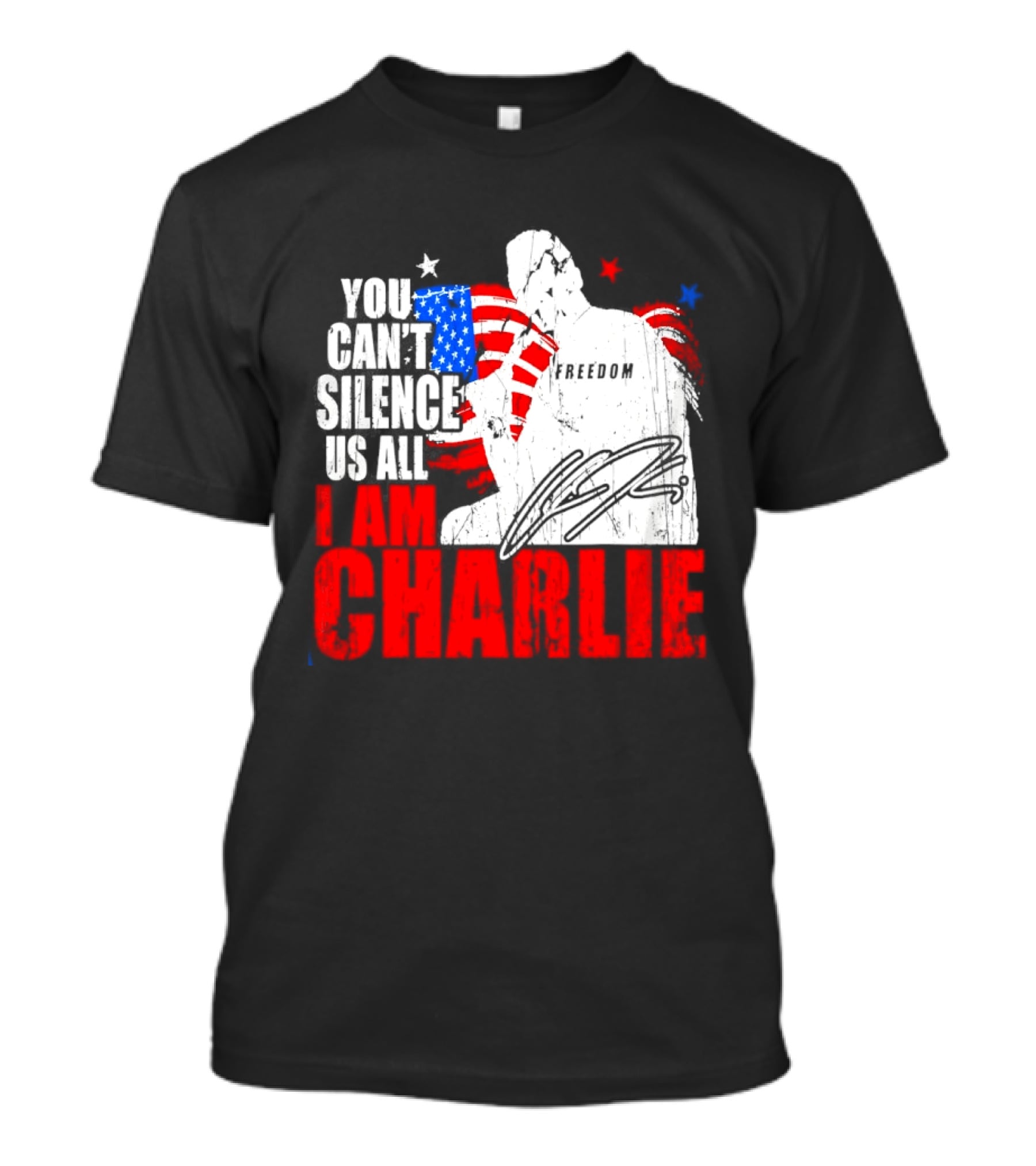 You Can't Silence Us All I Am Charlie Kirk Freedom USA Flag T-Shirt