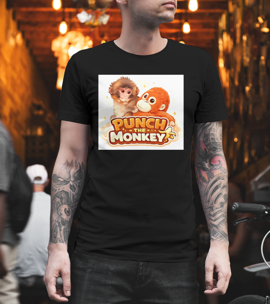 Punch The Monkey Hugging Stuffed Toy Monkey T-Shirt
