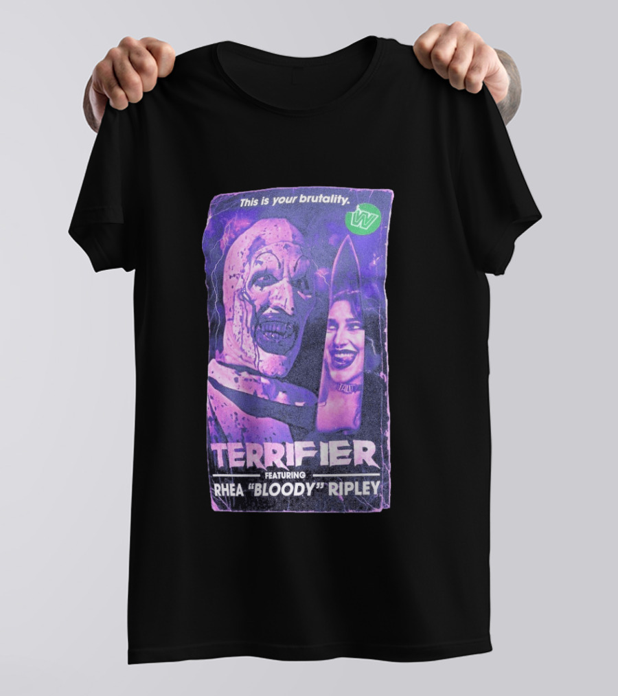 Terrifier VHS Cover This Is Your Brutality Featuring Rhea "Bloody" Ripley T-Shirt