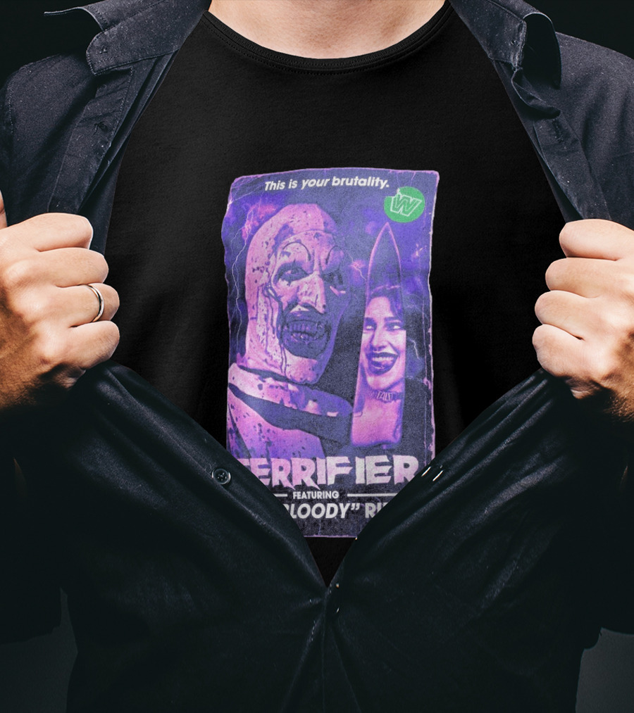 Terrifier VHS Cover This Is Your Brutality Featuring Rhea "Bloody" Ripley T-Shirt