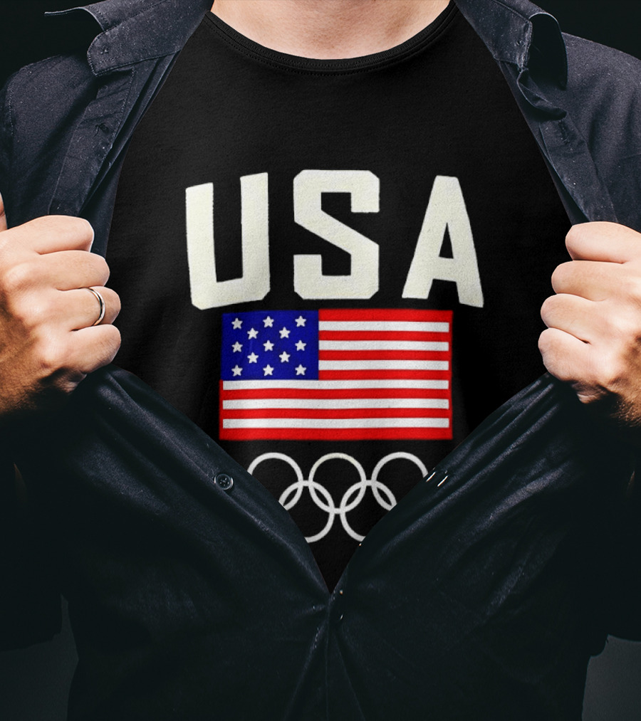 USA Flag Olympic Rings Team USA 2026 Gold T-Shirt