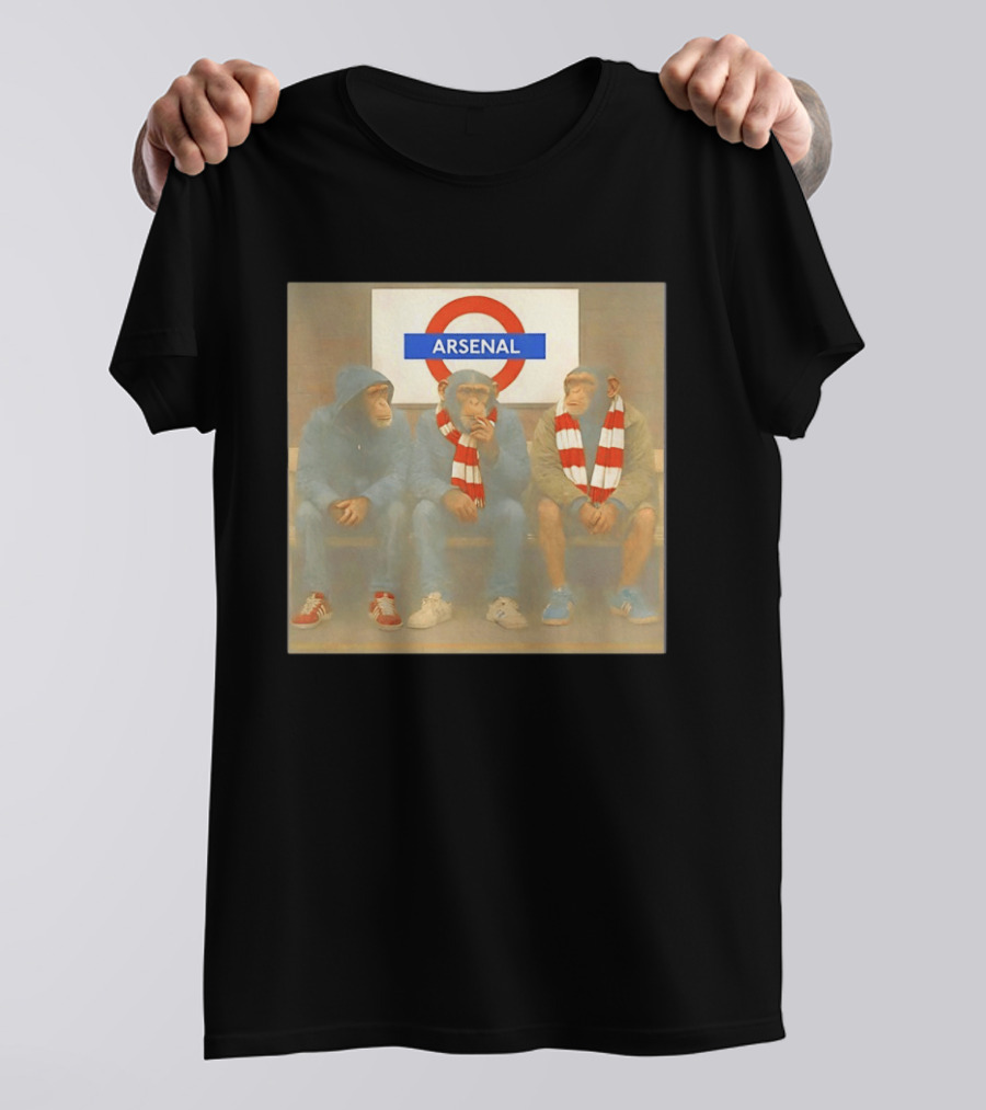 Arsenal Fans Chimpanzee Trio In London Underground Setting T-Shirt