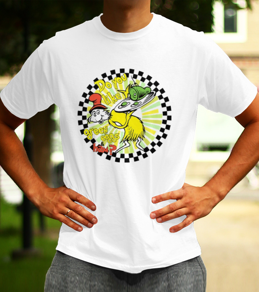 Dr Seuss Do You Like Green Eggs And Ham Yellow Character Red Hat Fan T-Shirt