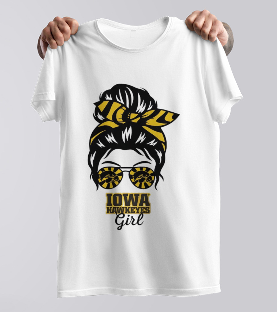Iowa Hawkeyes Girl Sunglasses Messy Bun Headband T-Shirt