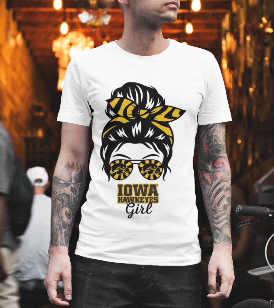 Iowa Hawkeyes Girl Sunglasses Messy Bun Headband T-Shirt