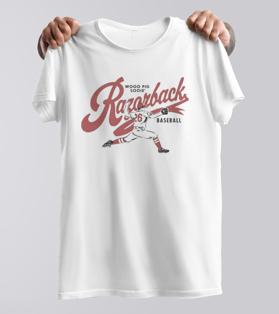 Tate McGuire 26 Arkansas Razorbacks Baseball Woo Pig Sooie T-Shirt