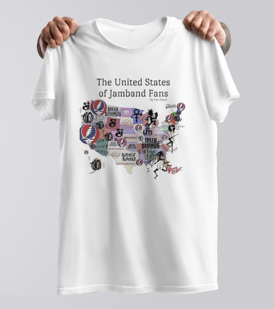 The United States Of Jamband Fans State Map Peeking Characters T-Shirt