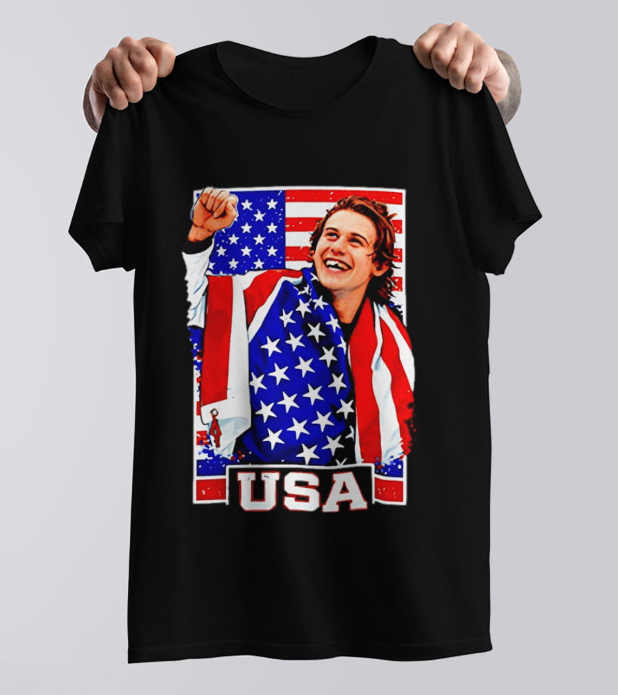 USA Flag Jack Hughes Olympic Hockey 2026 Golden Goal Celebration T-Shirt