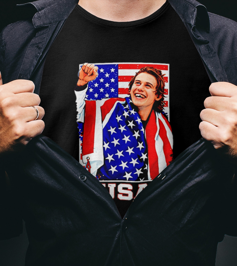 USA Flag Jack Hughes Olympic Hockey 2026 Golden Goal Celebration T-Shirt