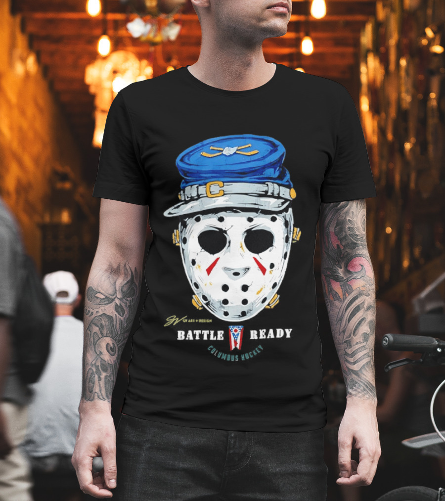 Jason Voorhees Blue Jackets Columbus Hockey Crossover Battle Ready Mask T-Shirt