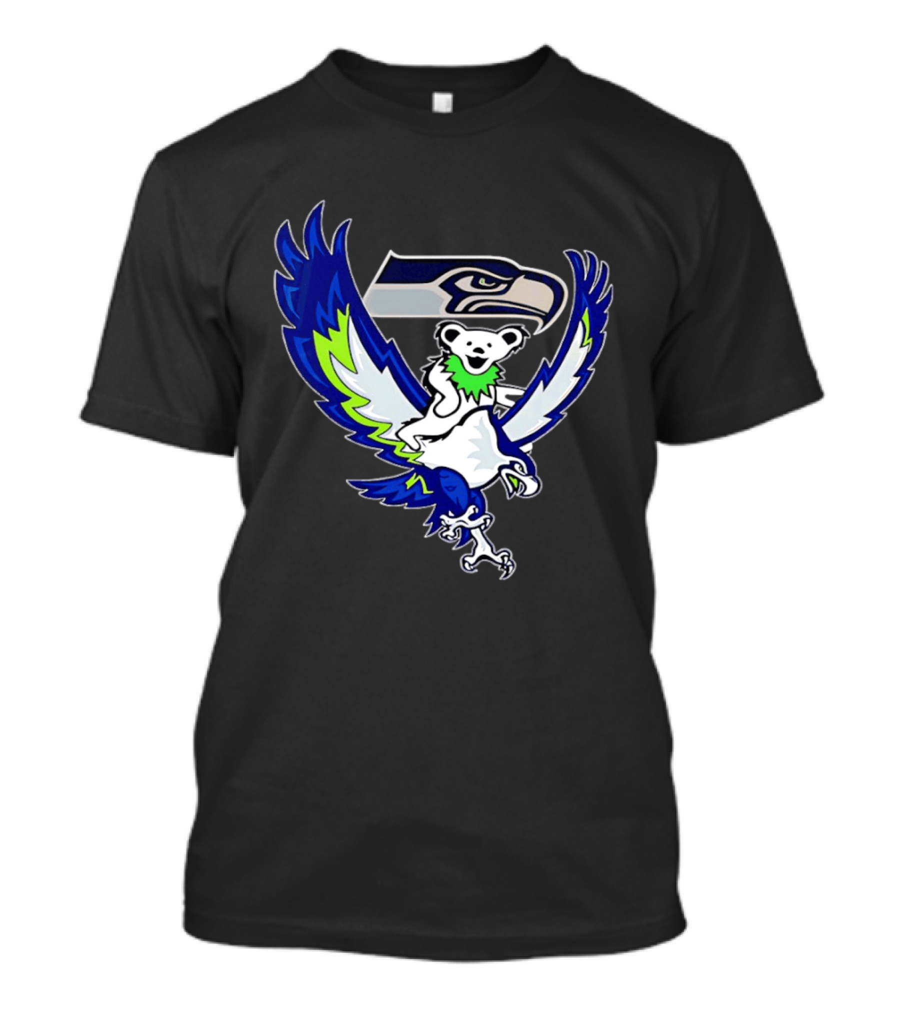Seattle Seahawks Grateful Dead Bear Riding Seahawk Wings T-Shirt