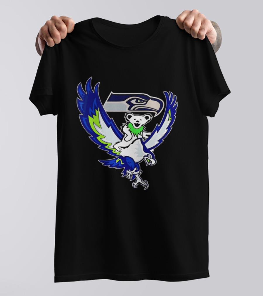 Seattle Seahawks Grateful Dead Bear Riding Seahawk Wings T-Shirt