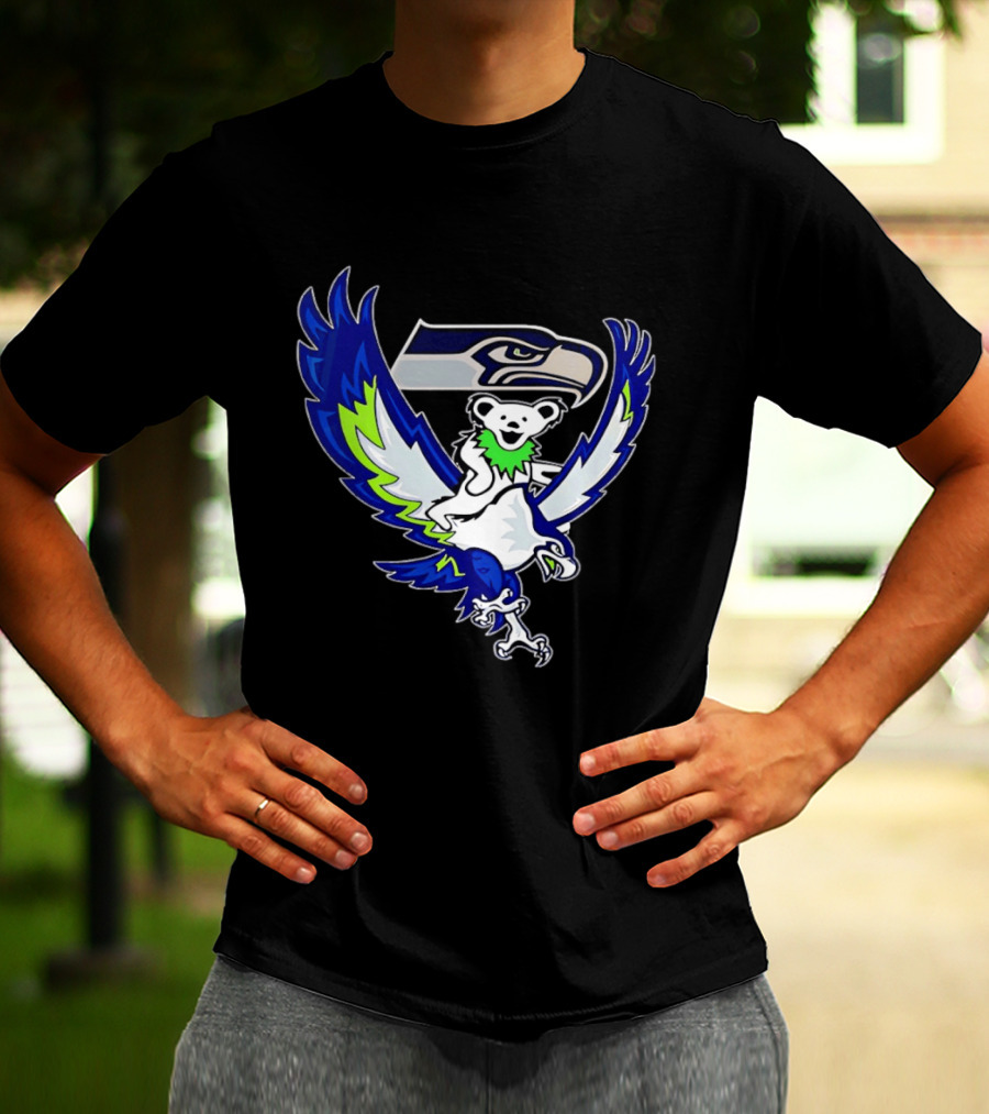 Seattle Seahawks Grateful Dead Bear Riding Seahawk Wings T-Shirt
