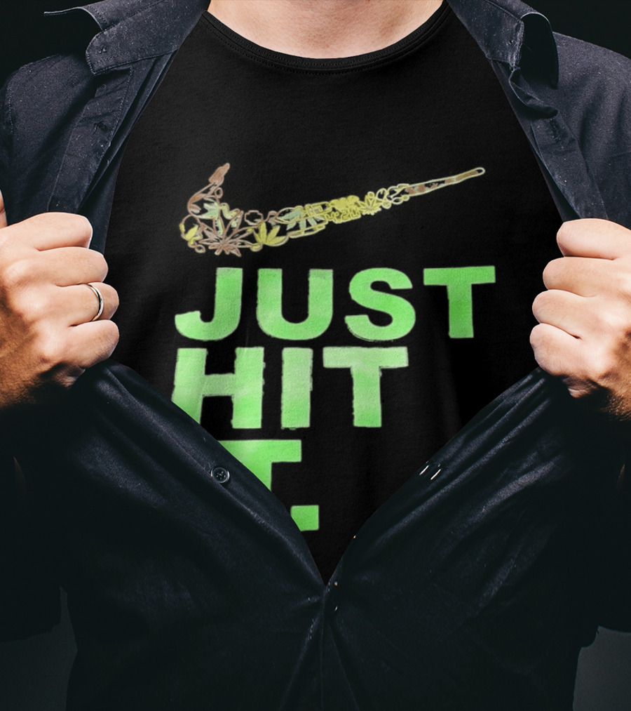 Just Hit It Classic Swoosh Flaming Bat Baseball T-Shirt