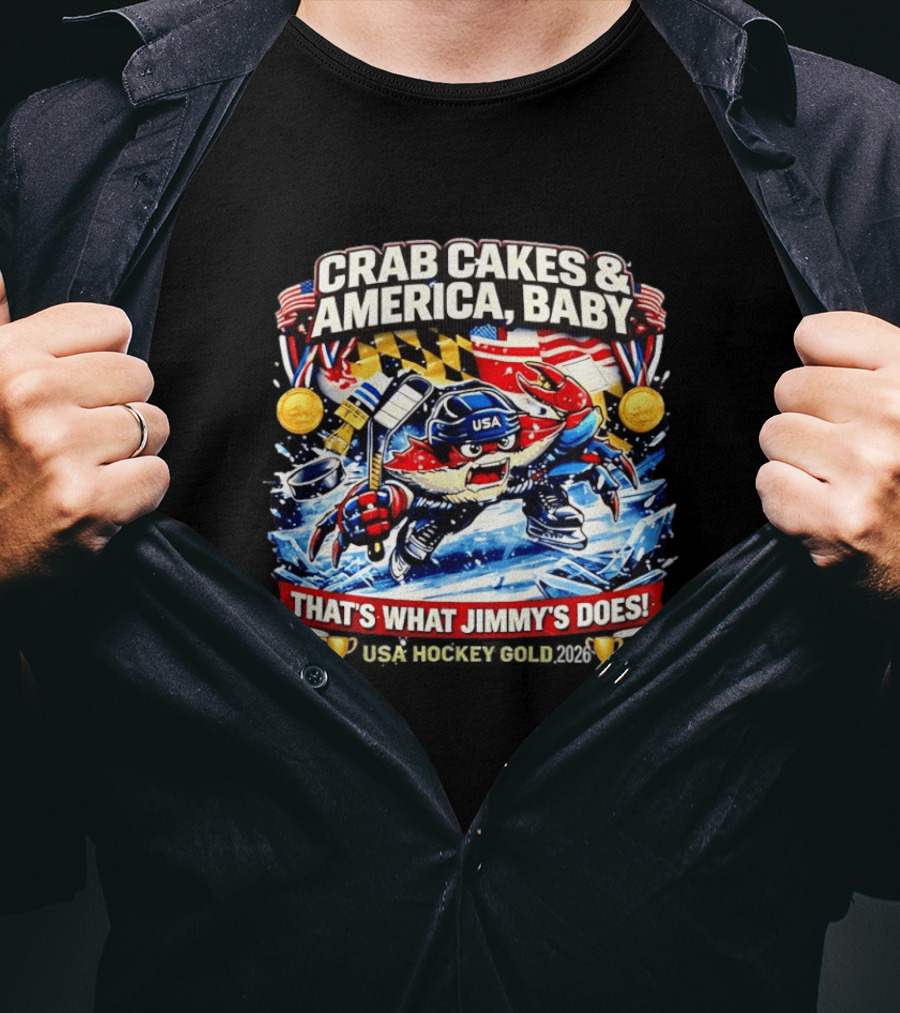 Crab Cakes And America Baby USA Hockey Gold 2026 That's What Jimmy's Does T-Shirt