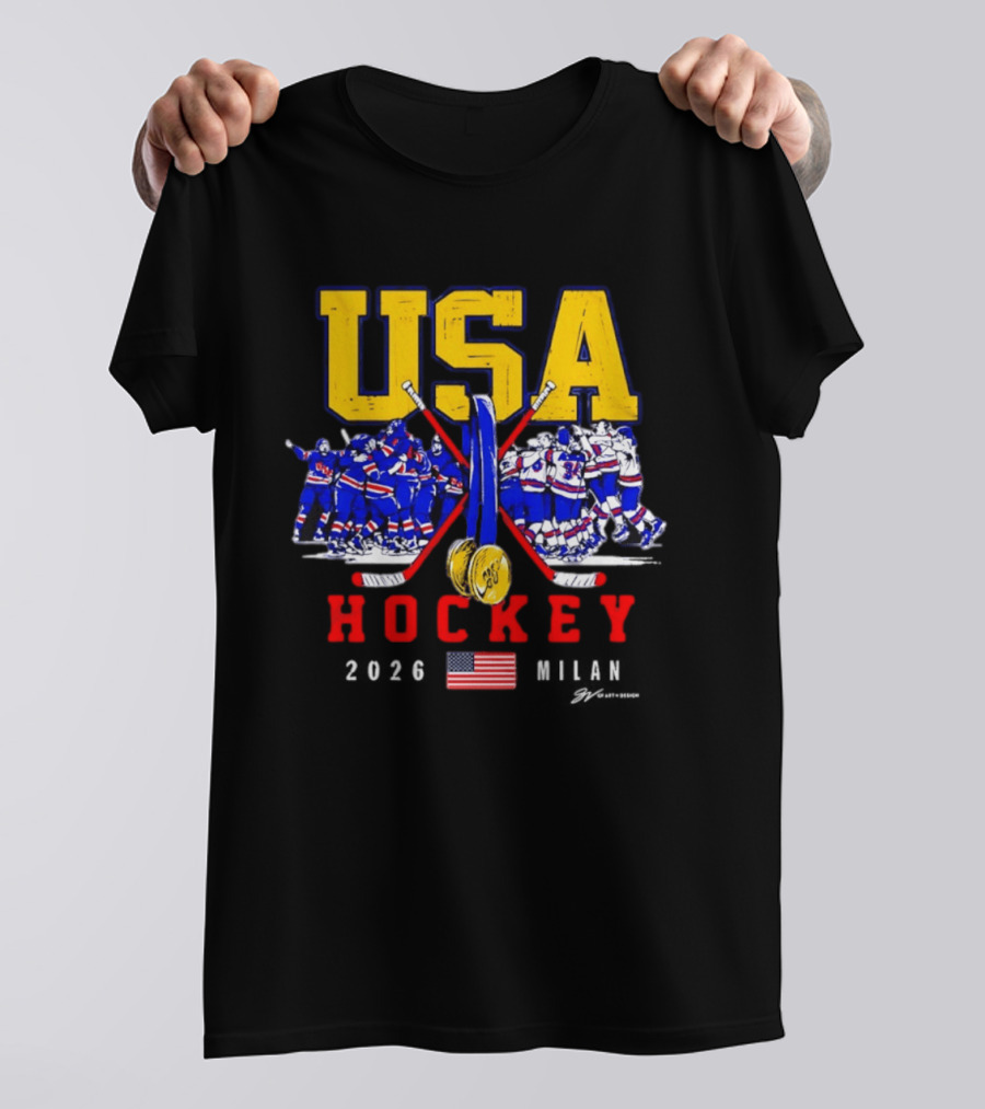 USA Hockey Team 2026 Gold Medal Milan Olympics Celebration USA Flag T-Shirt