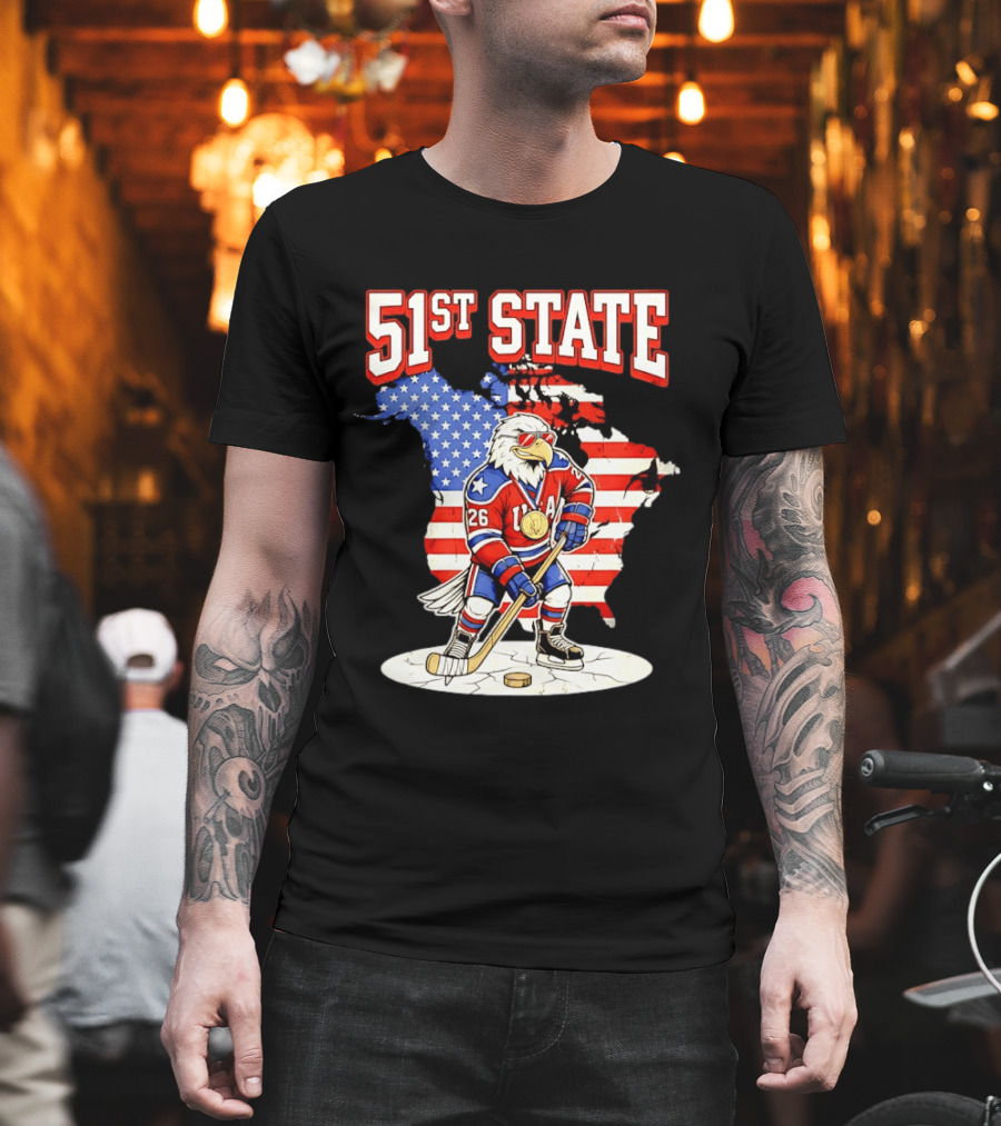 USA Team 51st State Hockey Eagle 26 Gold Medal T-Shirt