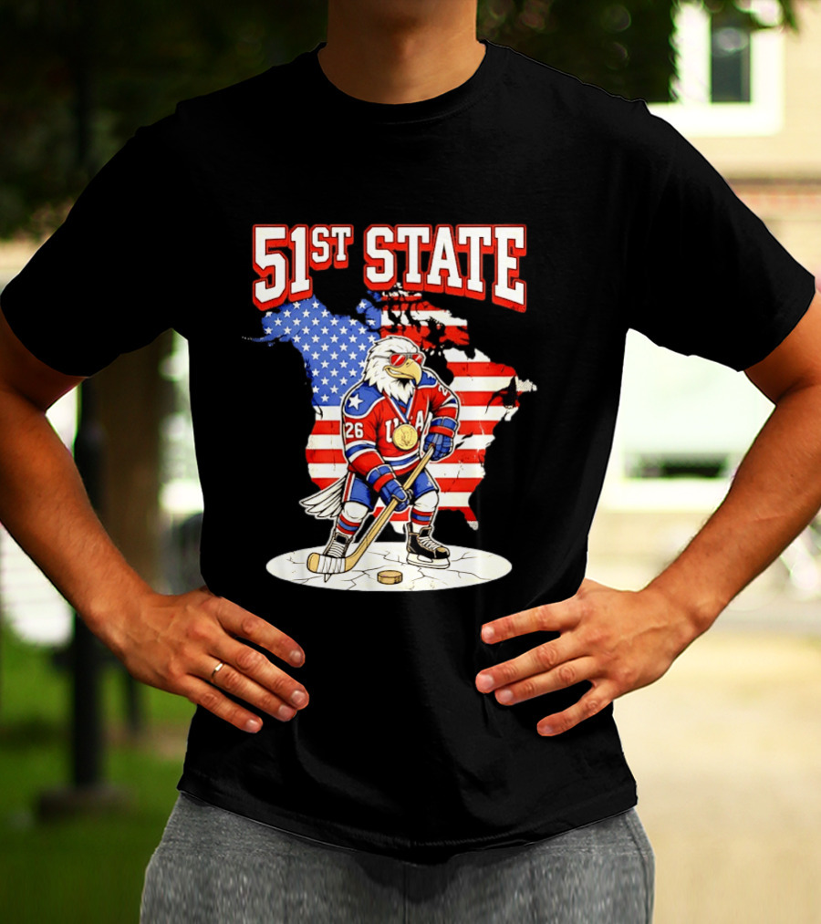 USA Team 51st State Hockey Eagle 26 Gold Medal T-Shirt