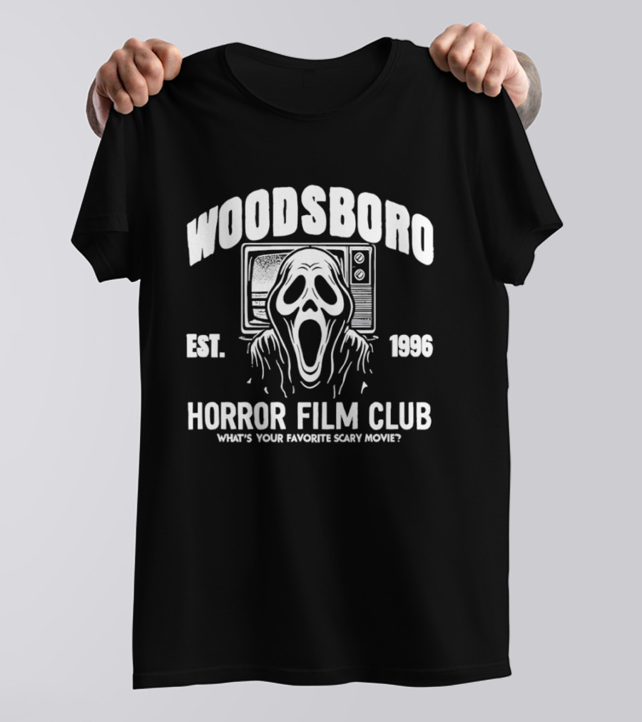 Woodsboro Ghostface Horror Film Club Est 1996 What's Your Favorite Scary Movie T-Shirt
