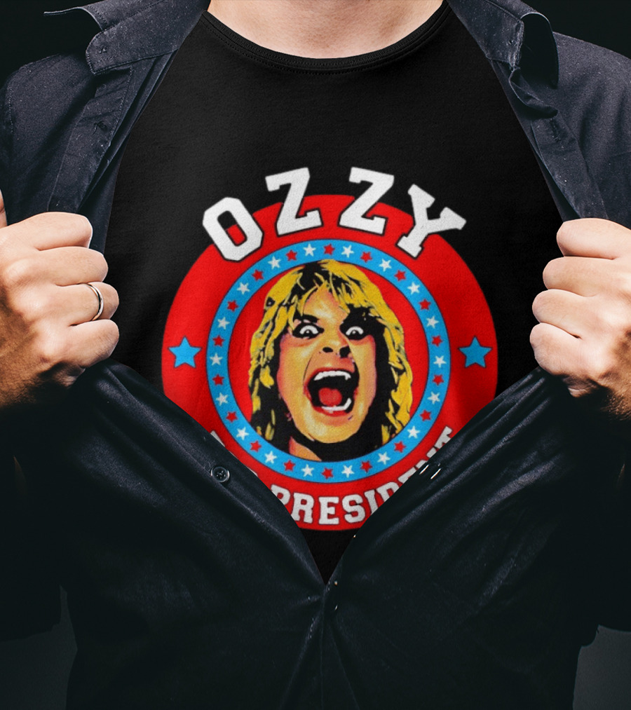 Ozzy Osbourne For President Campaign Circle With Stars And Screaming Expression T-Shirt