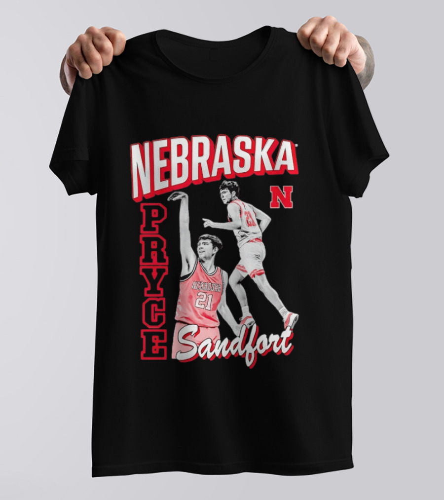 Pryce Sandfort 21 Nebraska Cornhuskers Basketball Team Iconic Red Jersey T-Shirt