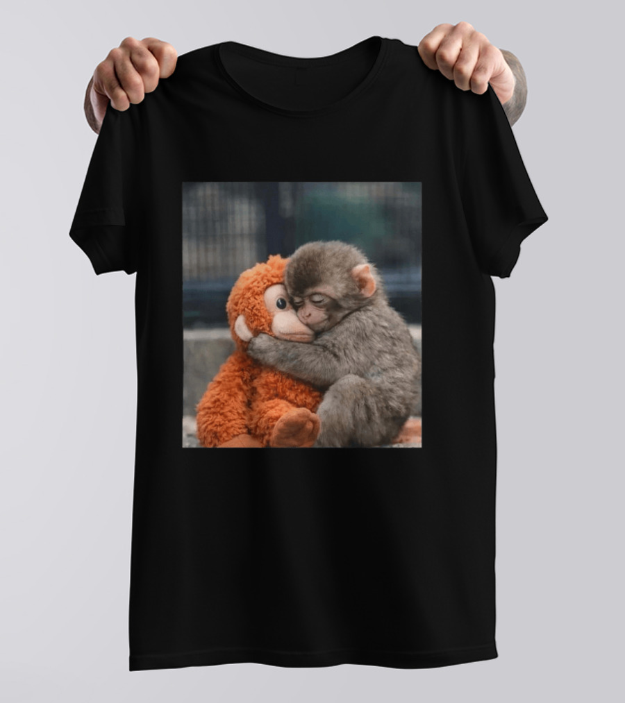 Punch Monkey Cute Baby Monkey Hugging Stuffed Toy T-Shirt