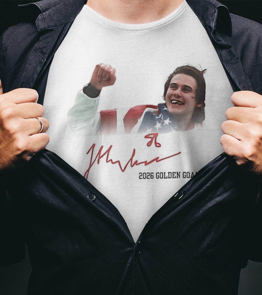 Jack Hughes USA Flag 2026 Golden Goal Celebration T-Shirt