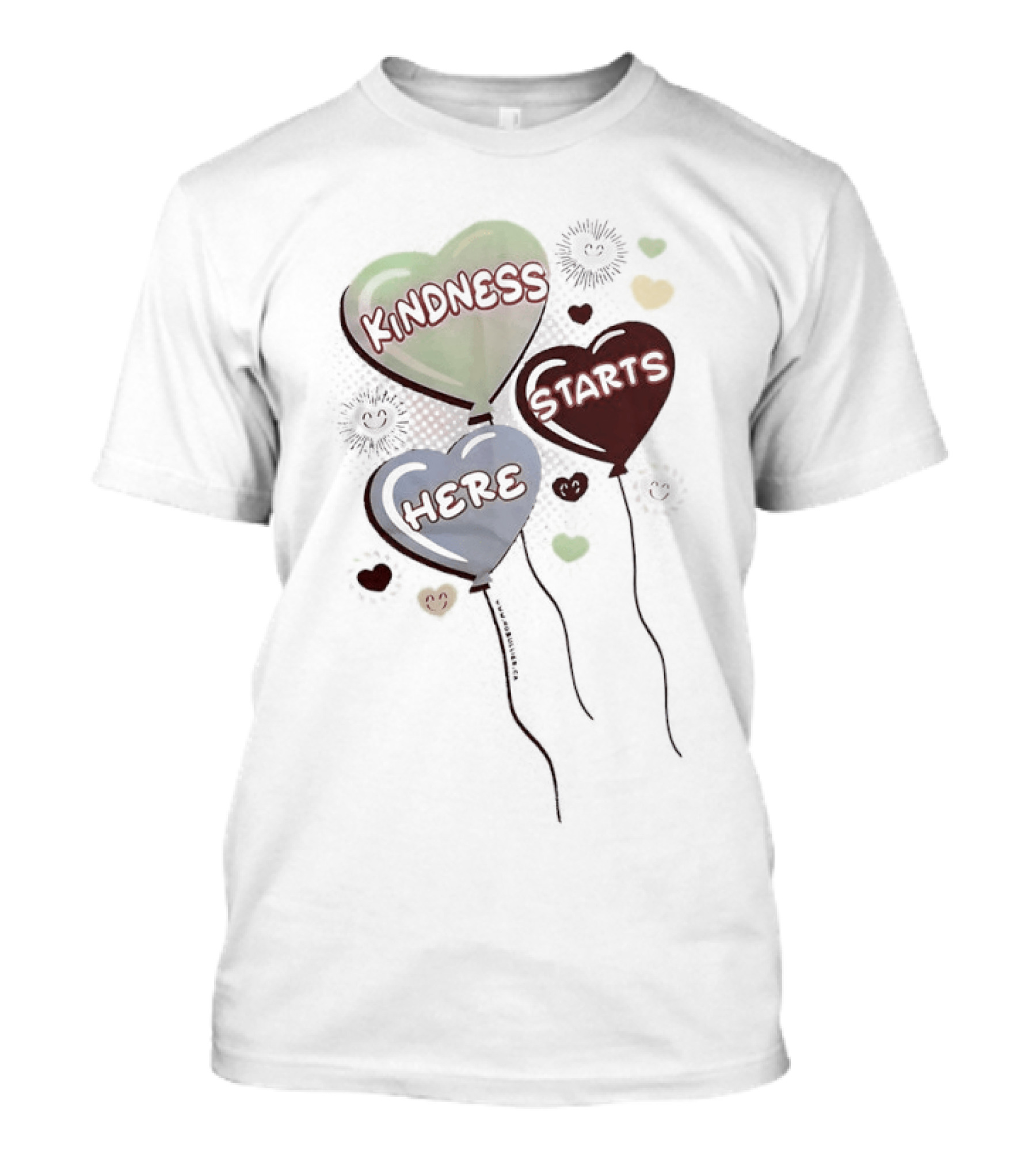 Kindness Starts Here Heart Balloons Colorful Positive Message T-Shirt