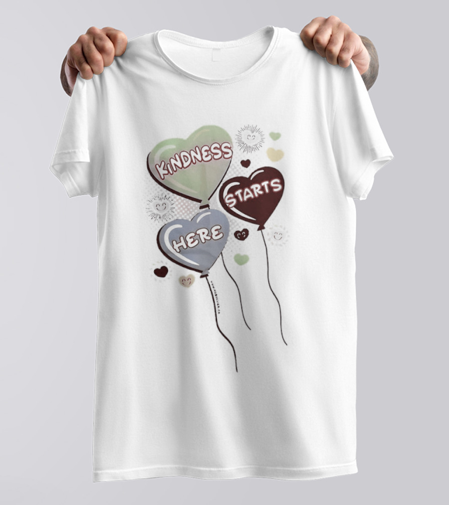 Kindness Starts Here Heart Balloons Colorful Positive Message T-Shirt