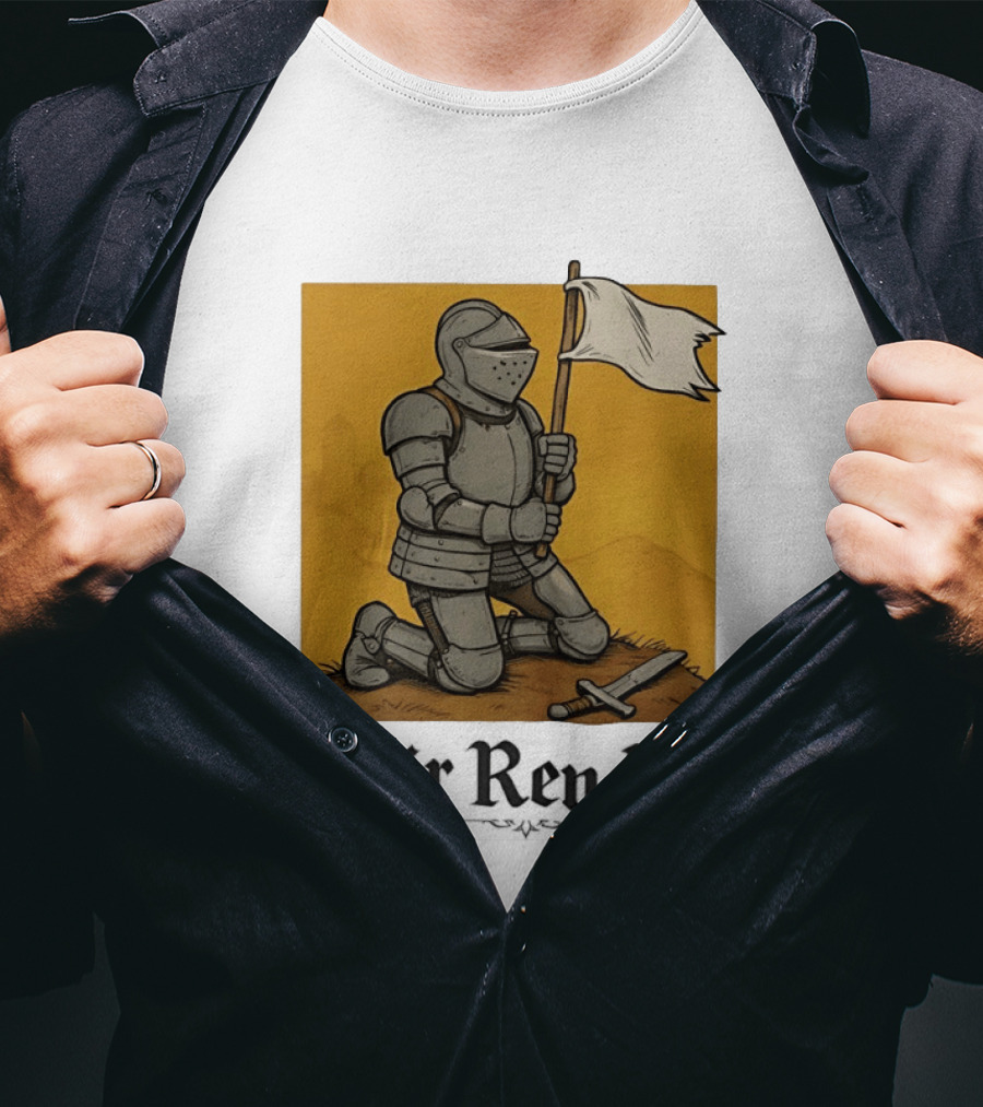 Sir Render Medieval Soldier Holding White Flag Knight Surrender T-Shirt