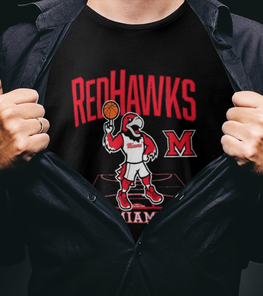 Miami RedHawks Basketball Mascot Court T-Shirt