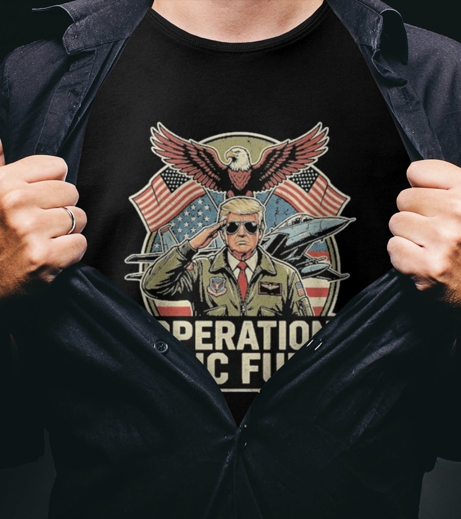 Operation Epic Fury American Flag Eagle Wings Salute Jet T-Shirt