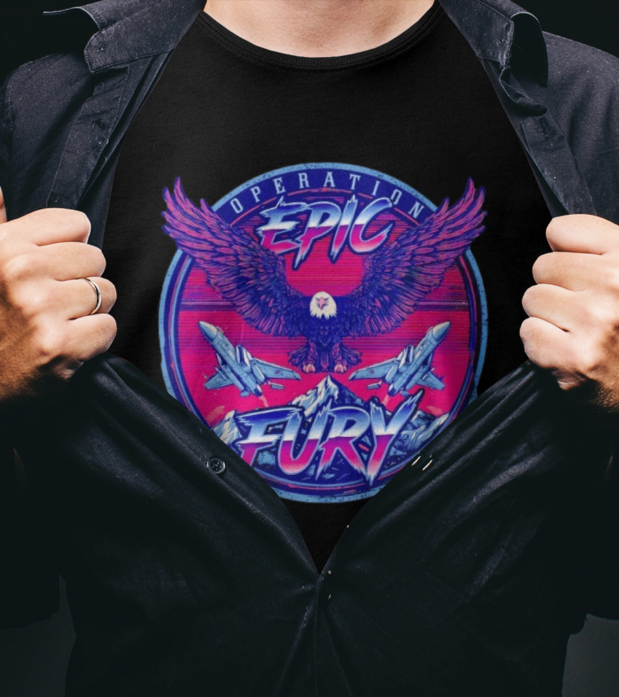 Operation Epic Fury Eagle Fighter Jets Mountain Circle T-Shirt