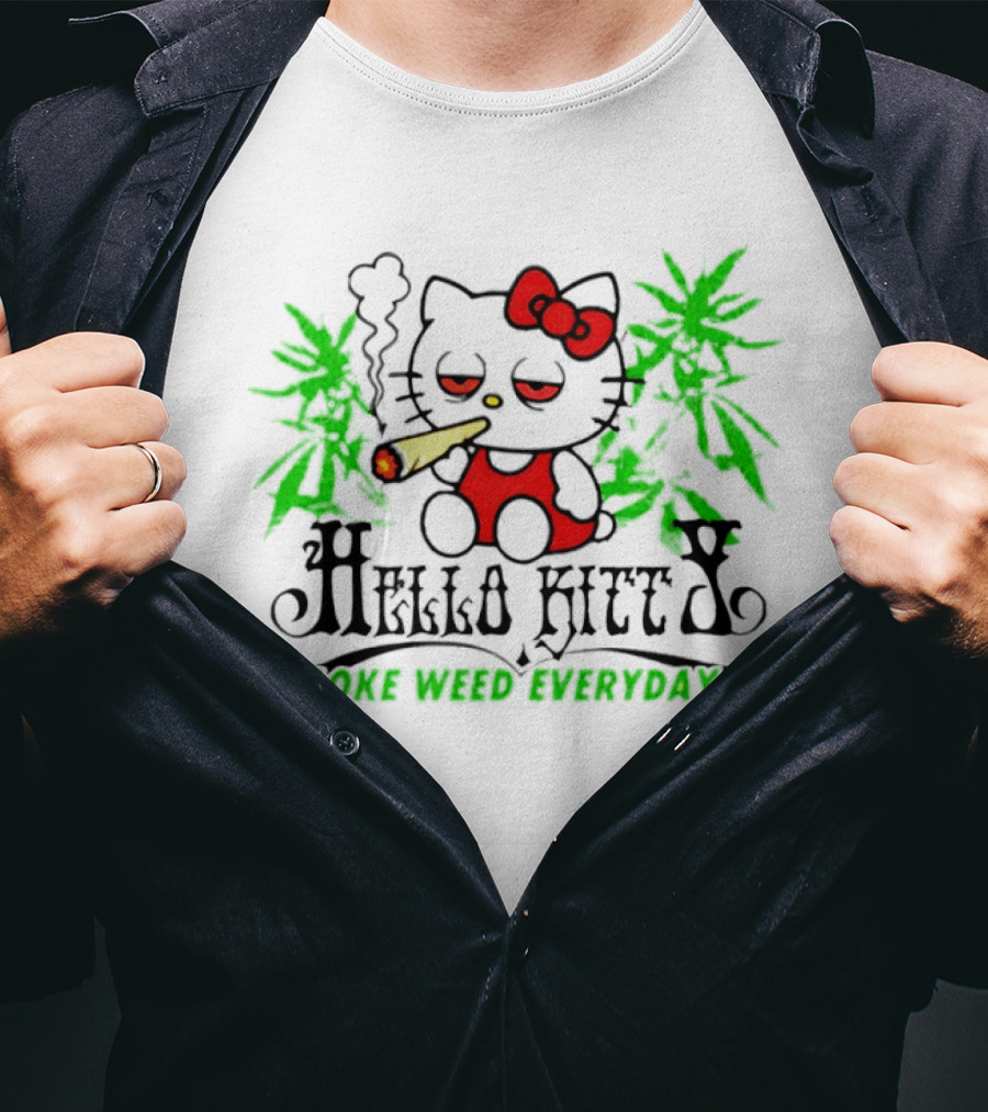 Hello Kitty Smoke Weed Everyday Cannabis Leaves T-Shirt