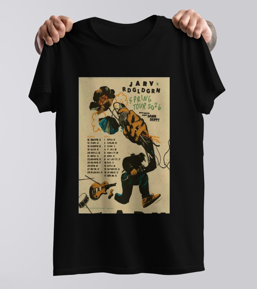 JARV RDGLDGRN Spring Tour 2026 With Guest Damn Skippy Tour Dates T-Shirt