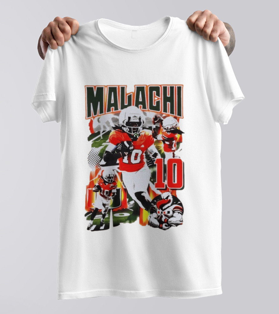 Malachi 10 Miami Hurricanes Football Player Action Collage T-Shirt
