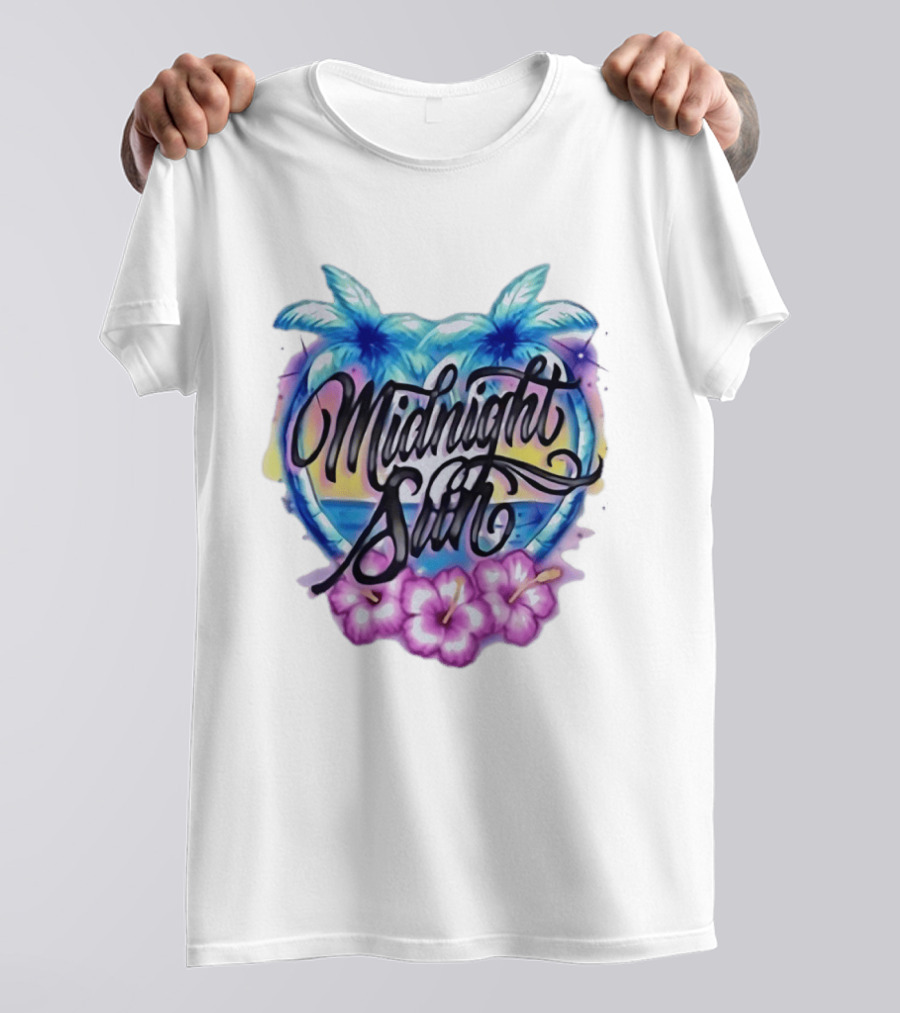 Midnight Sun Tropical Vibes Palm Trees And Hibiscus T-Shirt