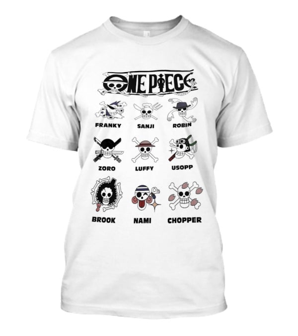 One Piece Straw Hat Crew Jolly Rogers Luffy Zoro Chopper Anime Flag Names T-Shirt