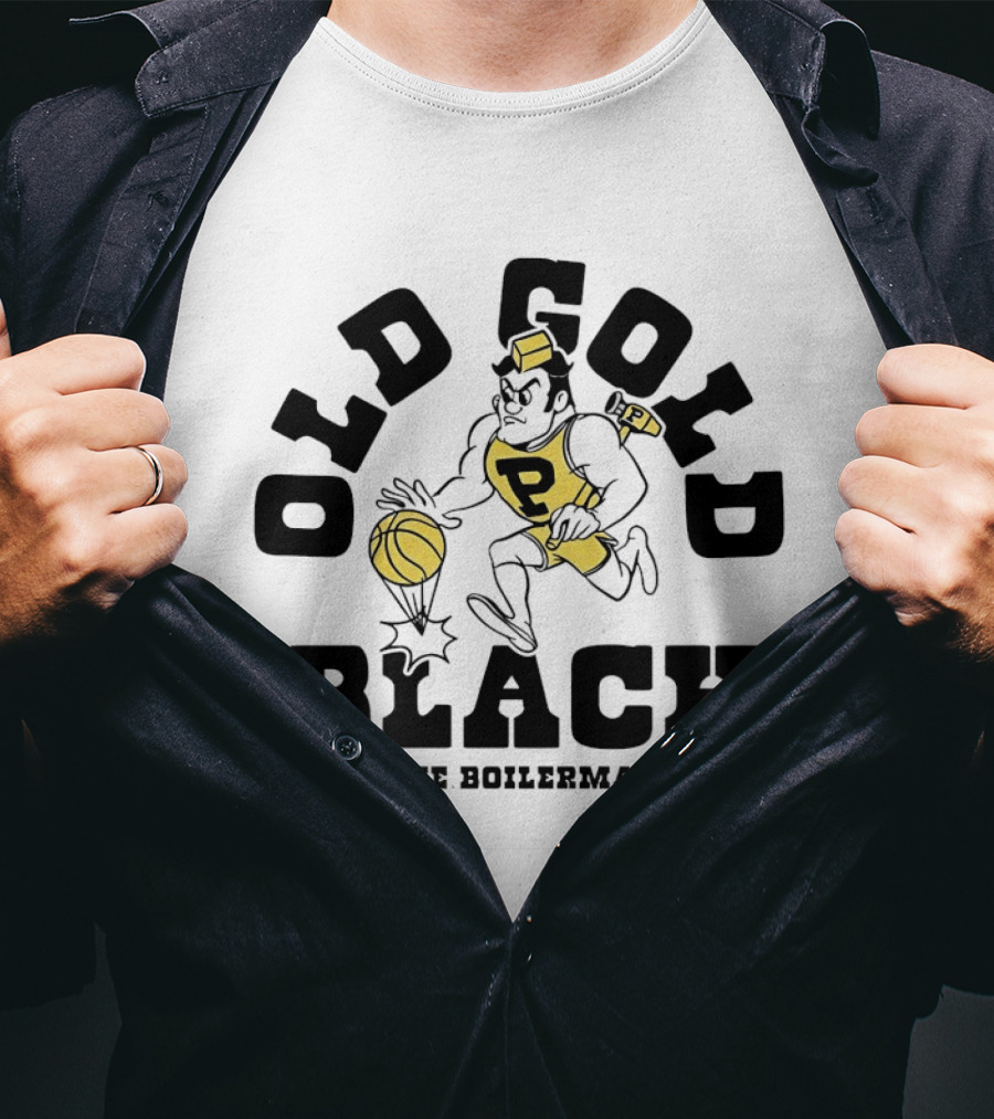 Purdue Boilermakers Old Gold Black Basketball Player T-Shirt