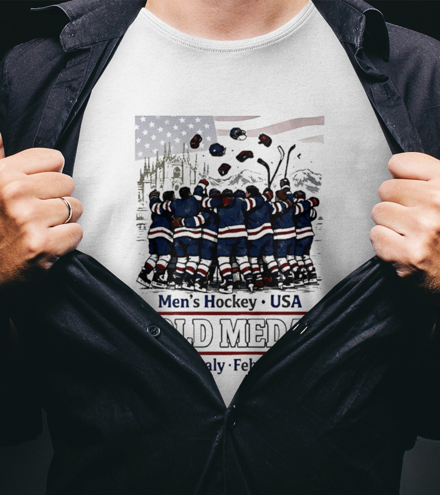 Men's Hockey USA Gold Medal Milano Italy February 22 2026 T-Shirt