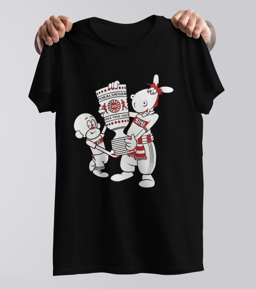 VfB Pokal Affle Und Pferdle Cartoon Celebrating Trophy T-Shirt
